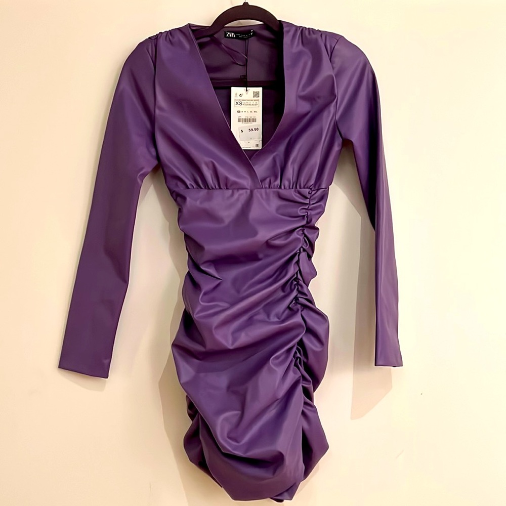 Zara Faux Leather Dress, XS, Purple, brand new w tags